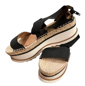Jeffrey Campbell Black Merez Platform Lug Sole Open Toe Sandals Size 40 US 10